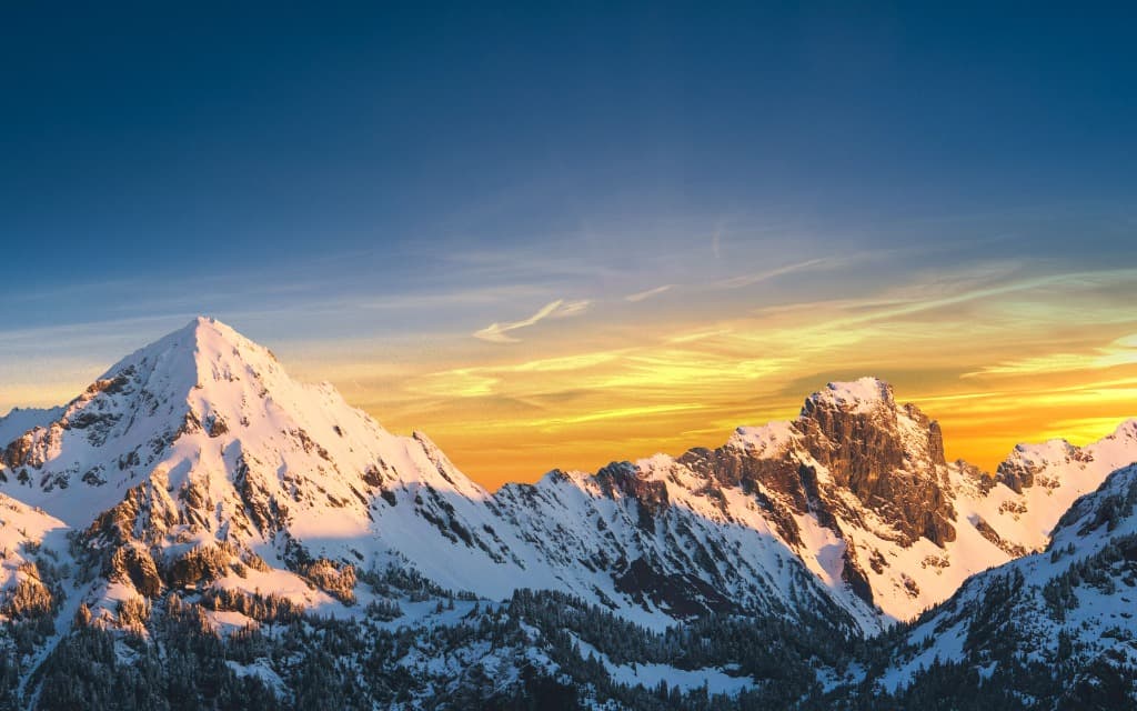 Snow Capped Mountains Sunset
